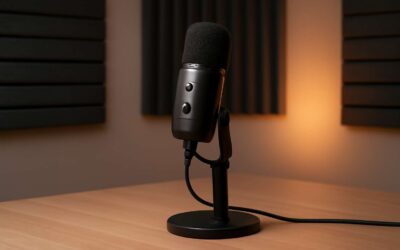 Level up your podcast with a microphone table stand for hands-free control.