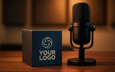 Elevate your audio branding with the microphone branding cube and custom logos